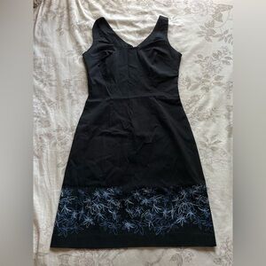 Express Y2K Blue Floral Embroidered Black Sheath Dress 2 Office Corpcore 90s